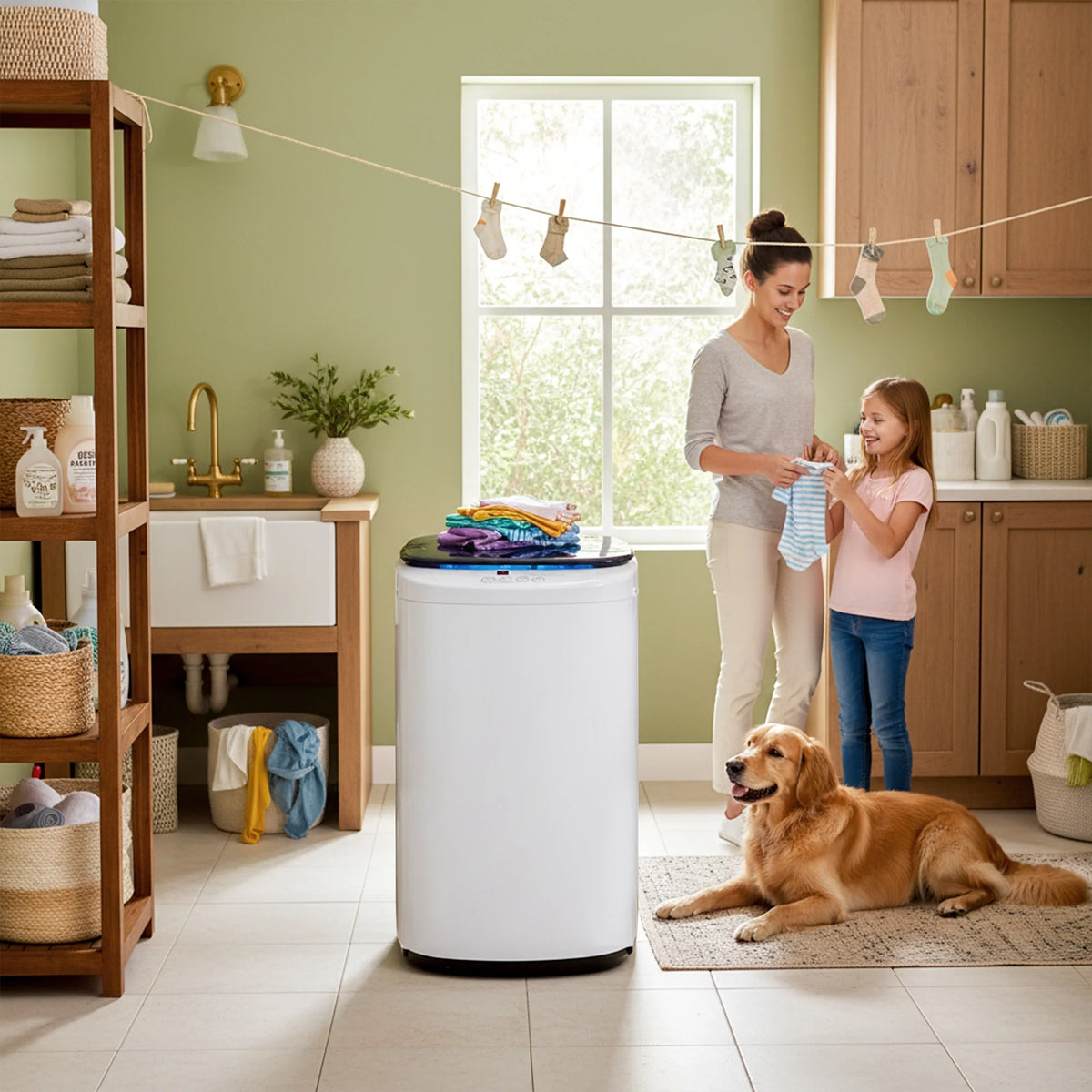 Advwin 1.07 Cu.ft Portable Washing Machine, 7.7 lbs Automatic Compact Washer & Spin Dryer Combo with Drain Pump, 8 Programs, Small Laundry Machine for Apartment, Dorm, RV, White