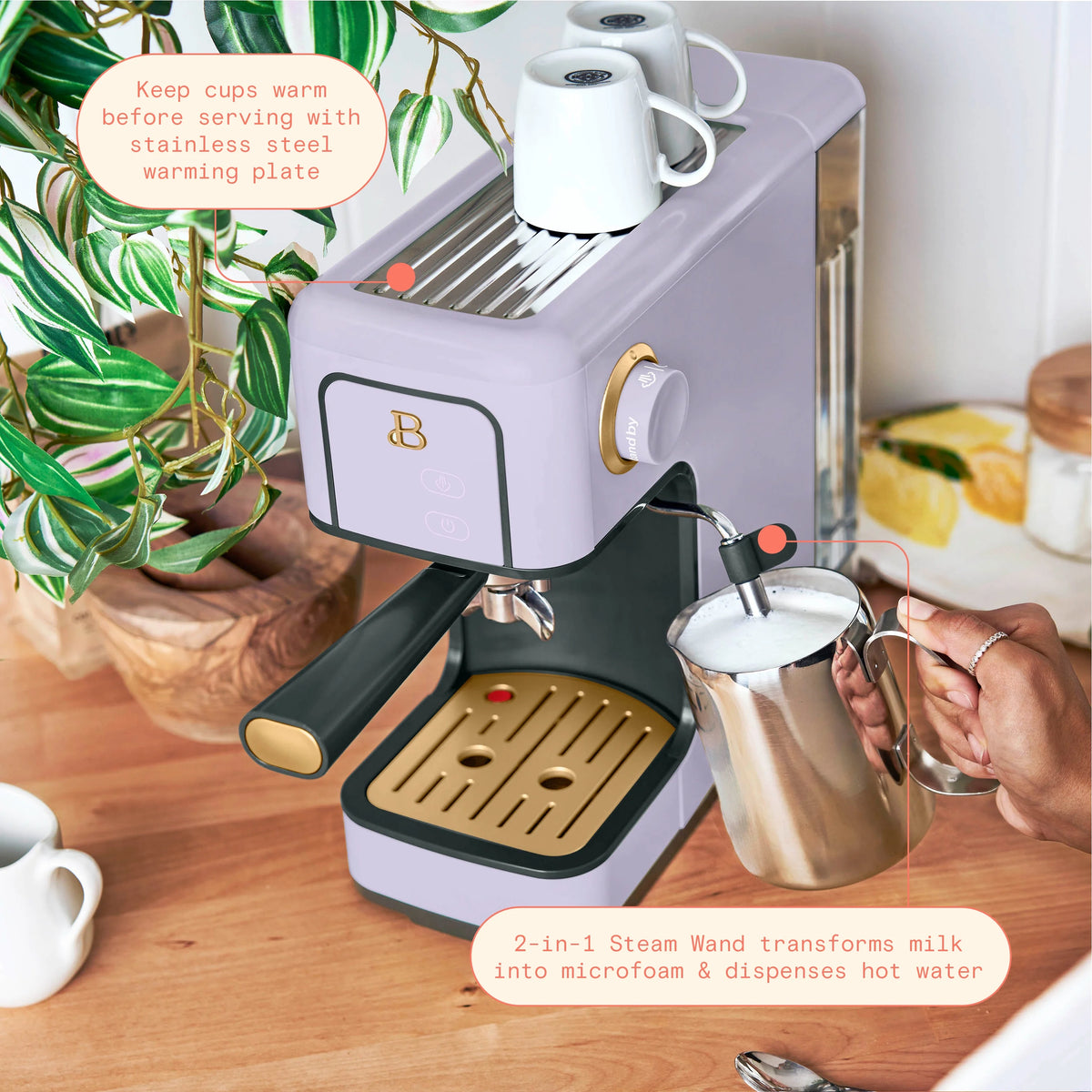 Beautiful Slim Espresso Machine with 20-Bar Pressure, Black Sesame by Drew Barrymore