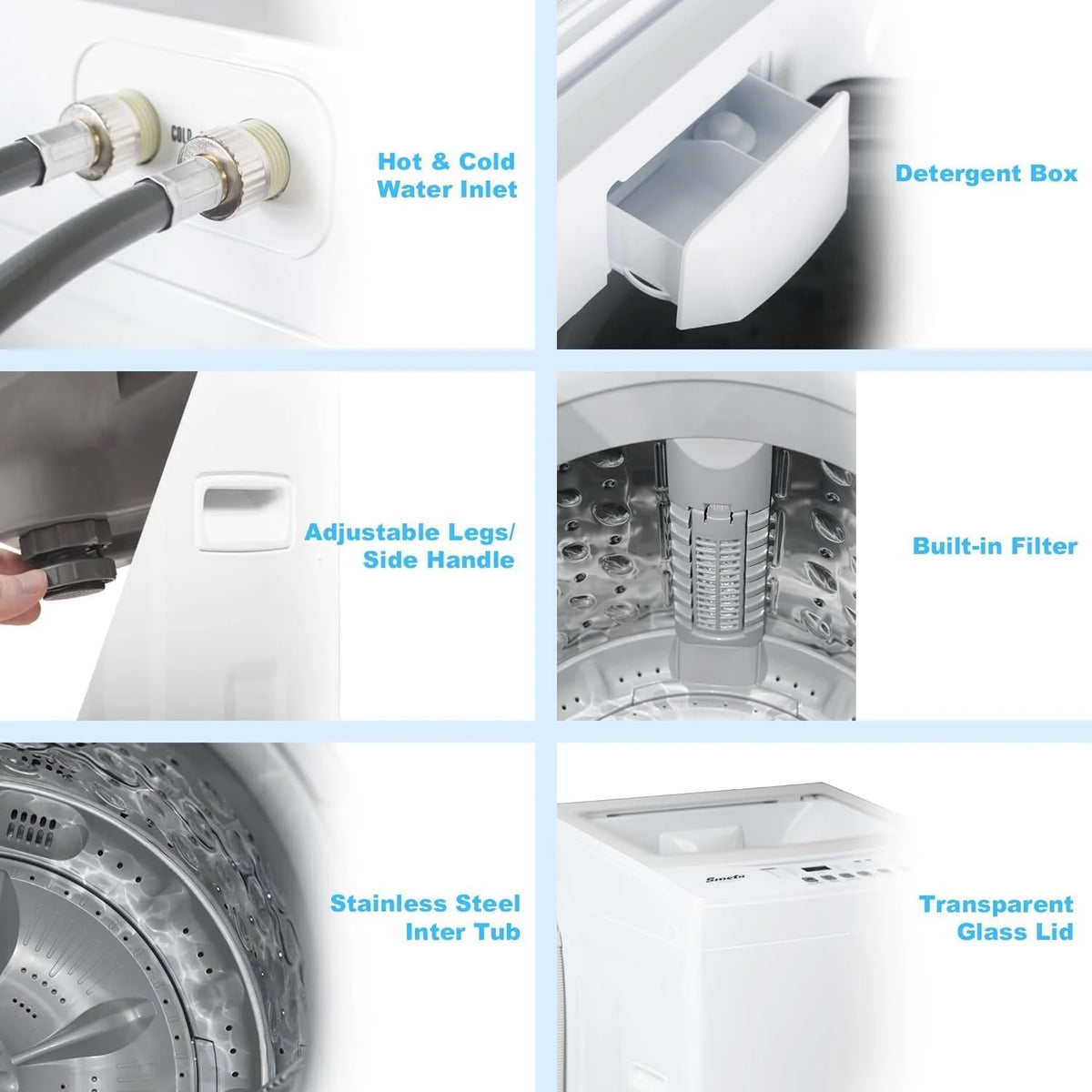 Techomey Compact Washing Machines 1.7 Cu ft Single Use in Schools and apartments 12lbs White Washer