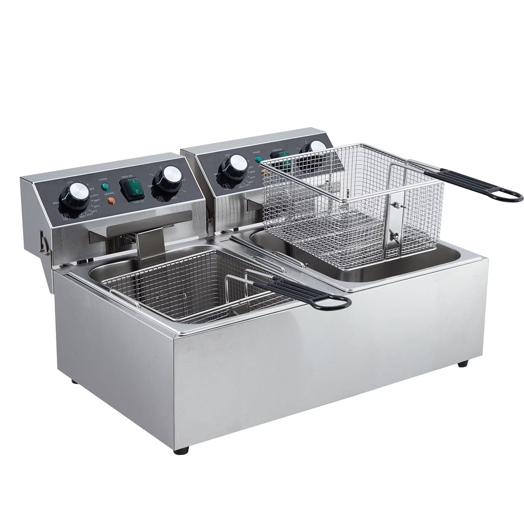 Electric Deep Fryer,Tank Stainless Steel Deep Fryer, Temperature Control, Countertop Fryer for Home Kitchen and Restaurant, 110V