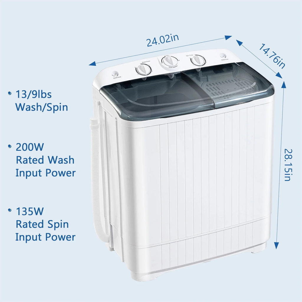 Dimedeal Portable 18lbs Twin Tub Mini Washing Machine, 11lbs Washer & 7lbs Spinner with Drying Rack & Hangers