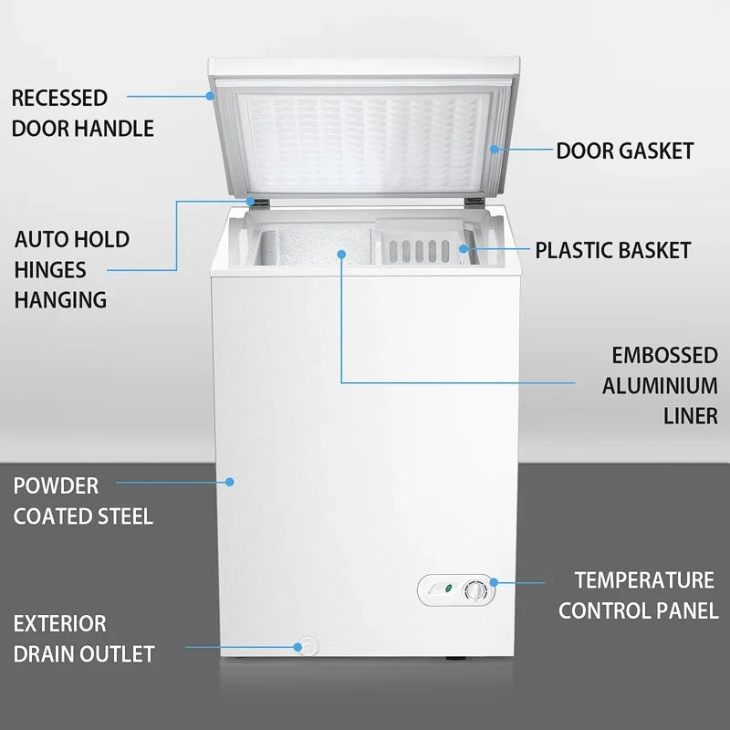 KNDKO 3.5cu.ft Compact Chest Freezer, Mini Freezer with Adjustable Temperature, 2 Removable Baskets, Top Open Door, Energy Saving, Black