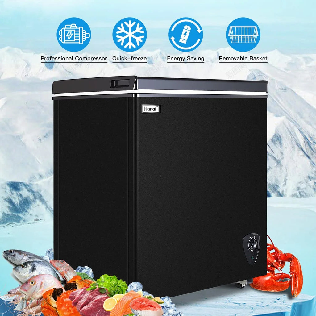WANAI Chest Freezer 5.0 Cu Ft,Small Chest Freezer,Upright Single Door Refrigerator,Black