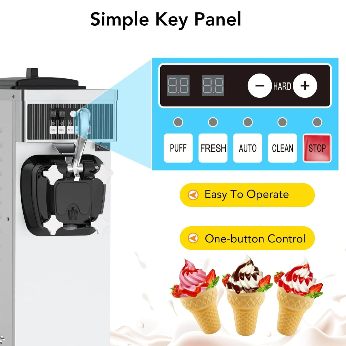 Entcook 3 Flavors Commercial Ice Cream Maker, 5.8-8 Gal/H Countertop Soft Serve Ice Cream Yogurt Machine with LCD Display