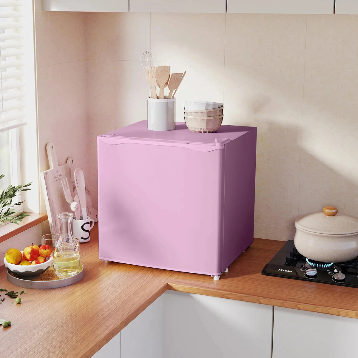 Resenkos 1.1 Cu.Ft Countertop Mini Freezer, Compact Upright Freezer with Removable Shelves, Red