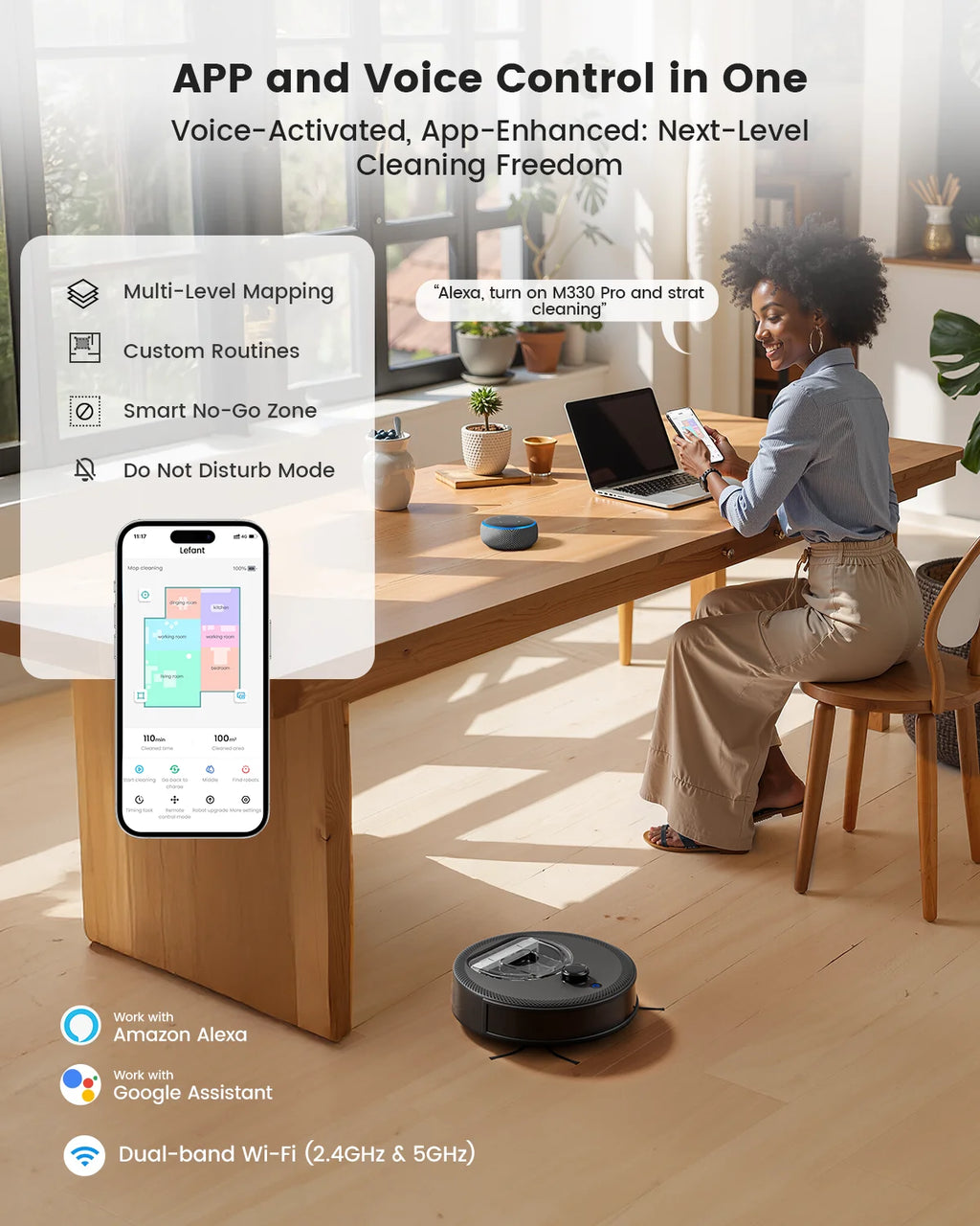 Lefant M330 LiDAR Navigation Robot Vacuum and Mop, 450ml Visible Dustbin, 190?�� PSD Obstacle Avoidance, Multi-Level Mapping, Robot Vacuum Cleaner for Hardwood Carpets Pet Hair