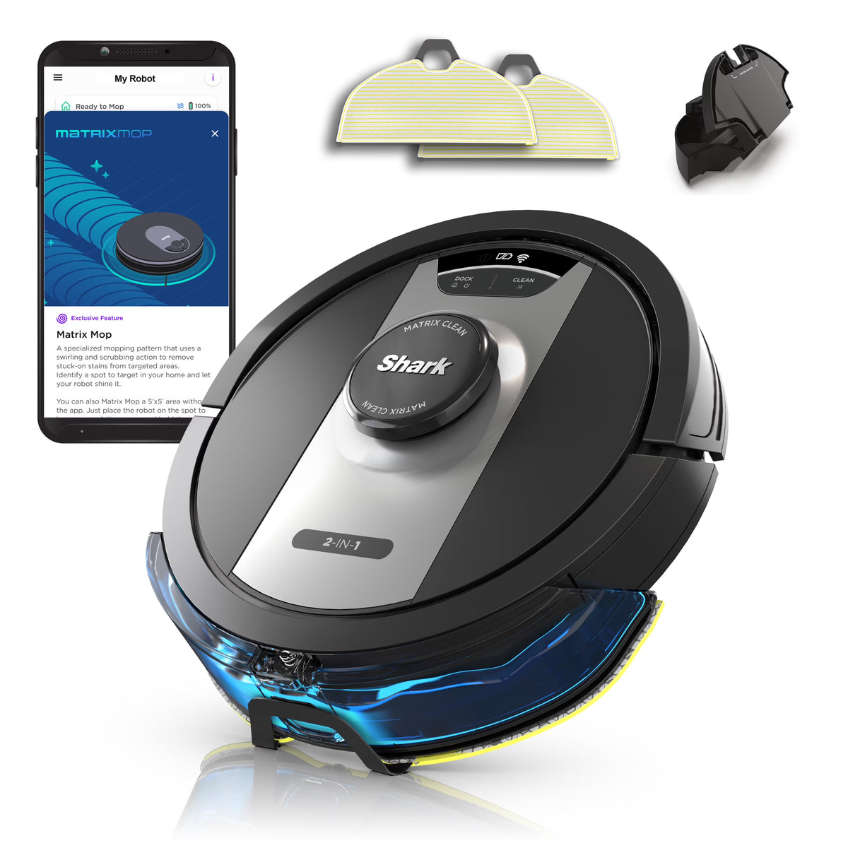 Shark? Matrix 2-in-1 Robot Vacuum & Mop with No Spots Missed on Carpets & Hard Floors, Home Mapping, RV2400WD