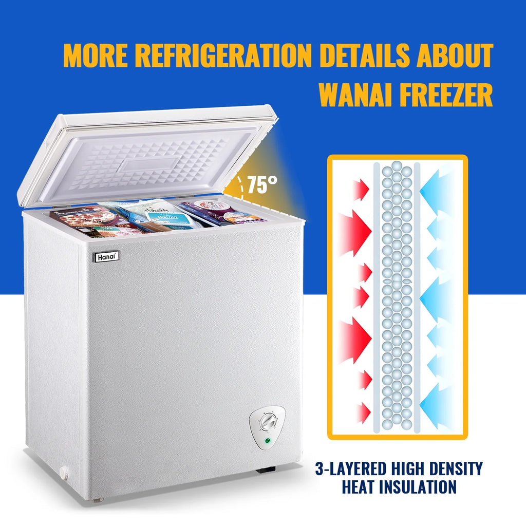 WANAI 5.0 Cu.ft Compact Freezer, Fast Cooling, Top Door Design, Energy-Efficient Deep Freezer White