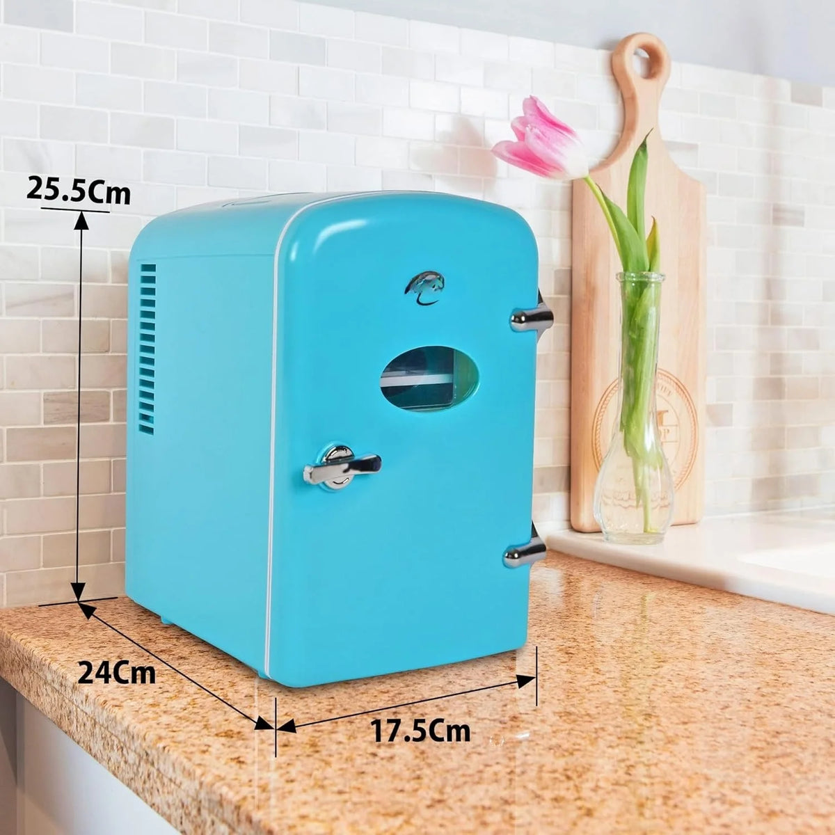 Mini Fridge - Refrigerator for Bedroom Office, Portable Table Top Beverage Cooler, 12V 110V Refrigerador For Drinks, Soda, Wine, Use In Car, Dorm, Outdoor, Patio, 6 Can