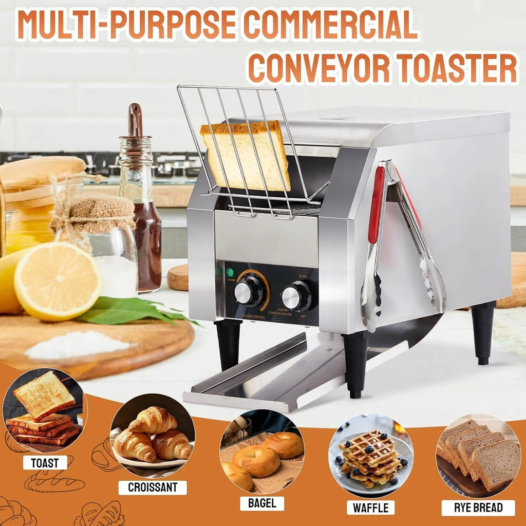 Ktaxon Commercial Conveyor Toaster, 150 Slices/Hour, 1300W, Front/Rear Outlet, Silver