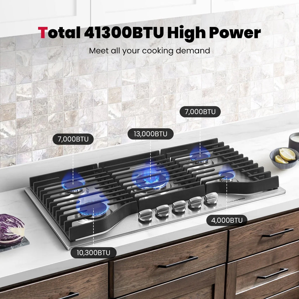 GASLAND Master Series 36 Inch Gas Cooktop with Griddle PRO GH3905SS1FC with 5 Burners,CSA certified,120V Plug-in, NG/LPG Convertible