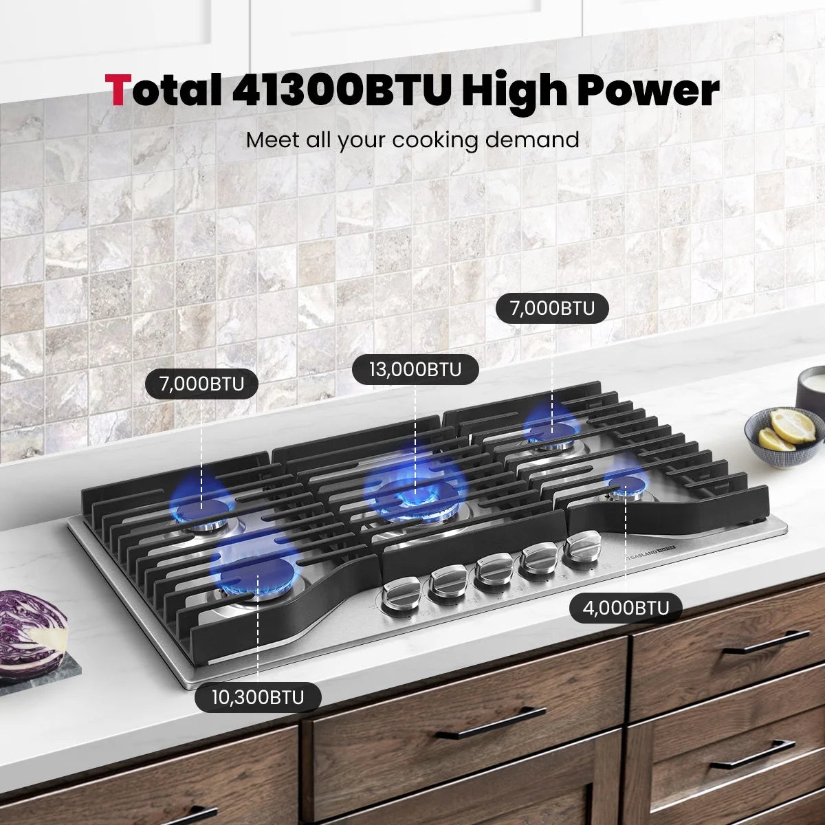 GASLAND Master Series 36 Inch Gas Cooktop with Griddle PRO GH3905SS1FC with 5 Burners,CSA certified,120V Plug-in, NG/LPG Convertible