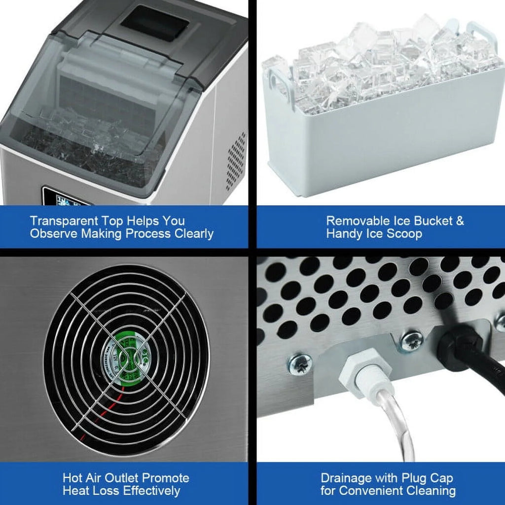 Resenkos Ice Maker Machine, Machine for Making Ice Cubes, 48 lbs Stainless Self-Clean Ice Maker with LCD Display