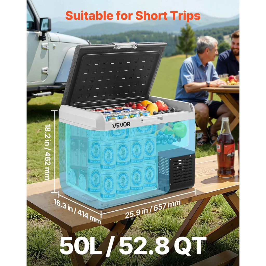 VEVOR Portable Car Refrigerator 53 Qt, 12V Portable Freezer with Single Zone, 12/24V DC & 110-240V AC Electric Cooler with -4�H-68�HCooling Range, for Car Truck Vehicle RV Boat Outdoor & Home use