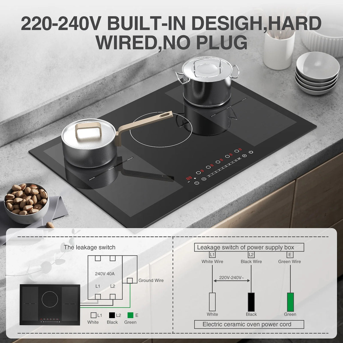 VBGK Induction Cooktop 30 inch 5 Burner Electric Hot Plate for Cooking Electric Induction Cooktop 240v, 99 Minutes Timer and Auto Shutdown Induction Burner,Child Lock