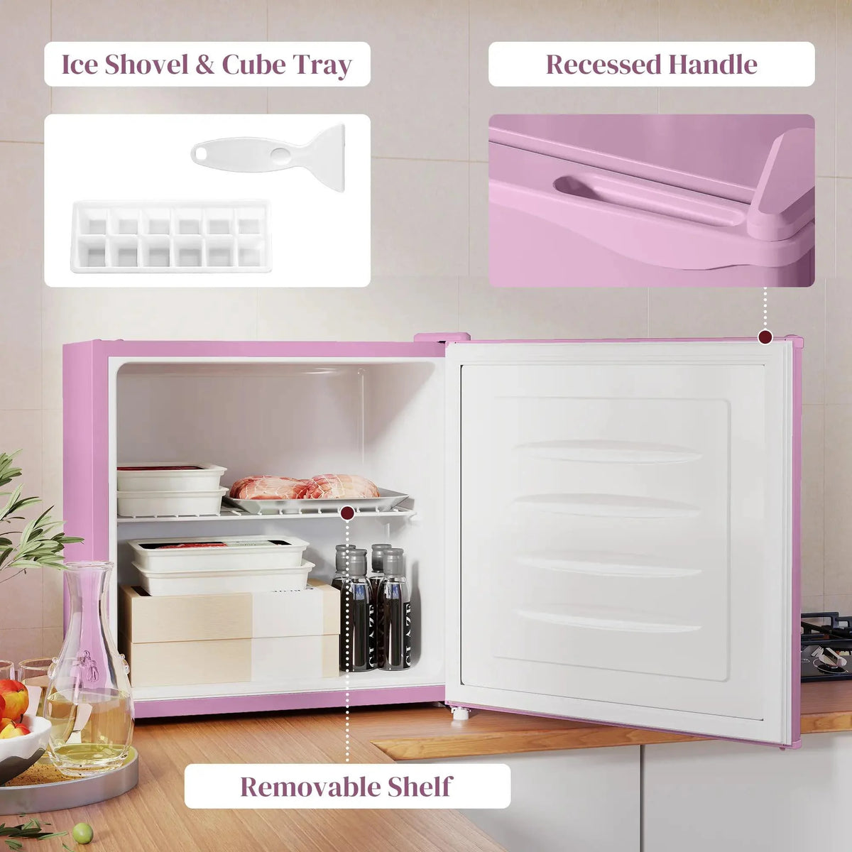 Resenkos 1.1 Cu.Ft Countertop Mini Freezer, Compact Upright Freezer with Removable Shelves, Red