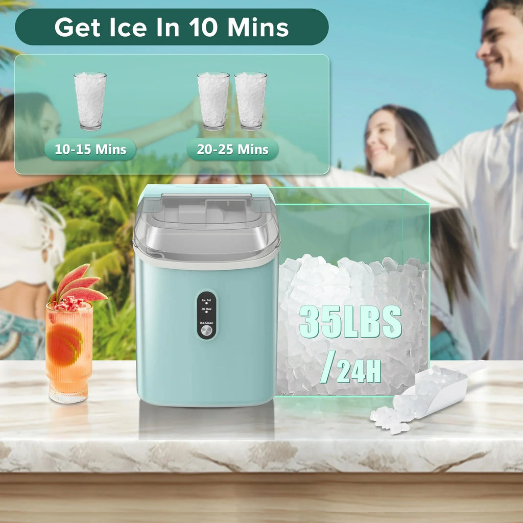 KISSAIR Nugget Ice Maker Countertop with Soft Chewable Pellet Ice, Portable Ice Machine with Handle, 35lbs/24H, Grey