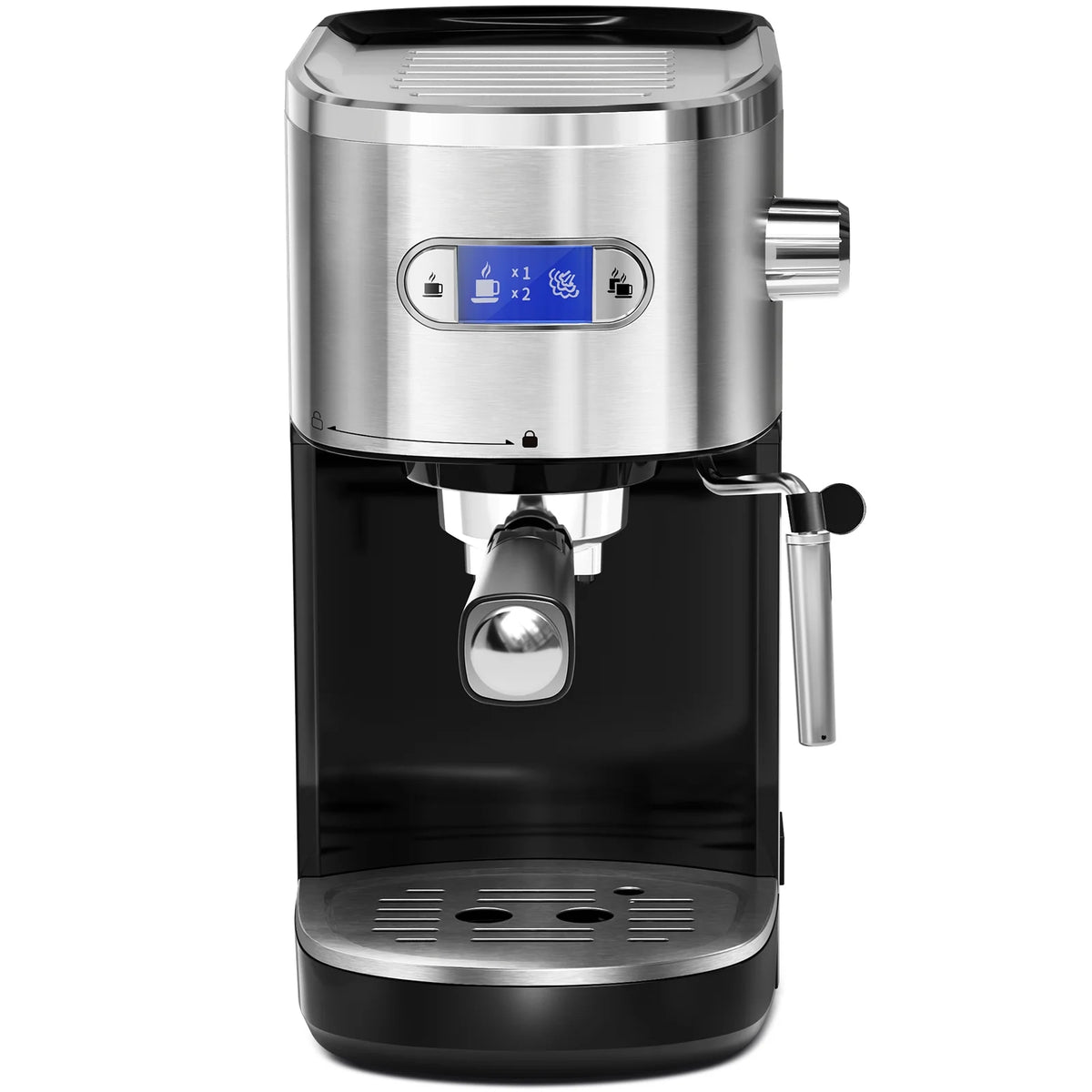 Electactic NEW Coffee Maker 2.0, with 20BAR Extraction, LED Display, 1.2L Water Tank, PCB Electronic Temperature Control, Steam Milk Frother, for Home, Office, Coffee Shop - Black