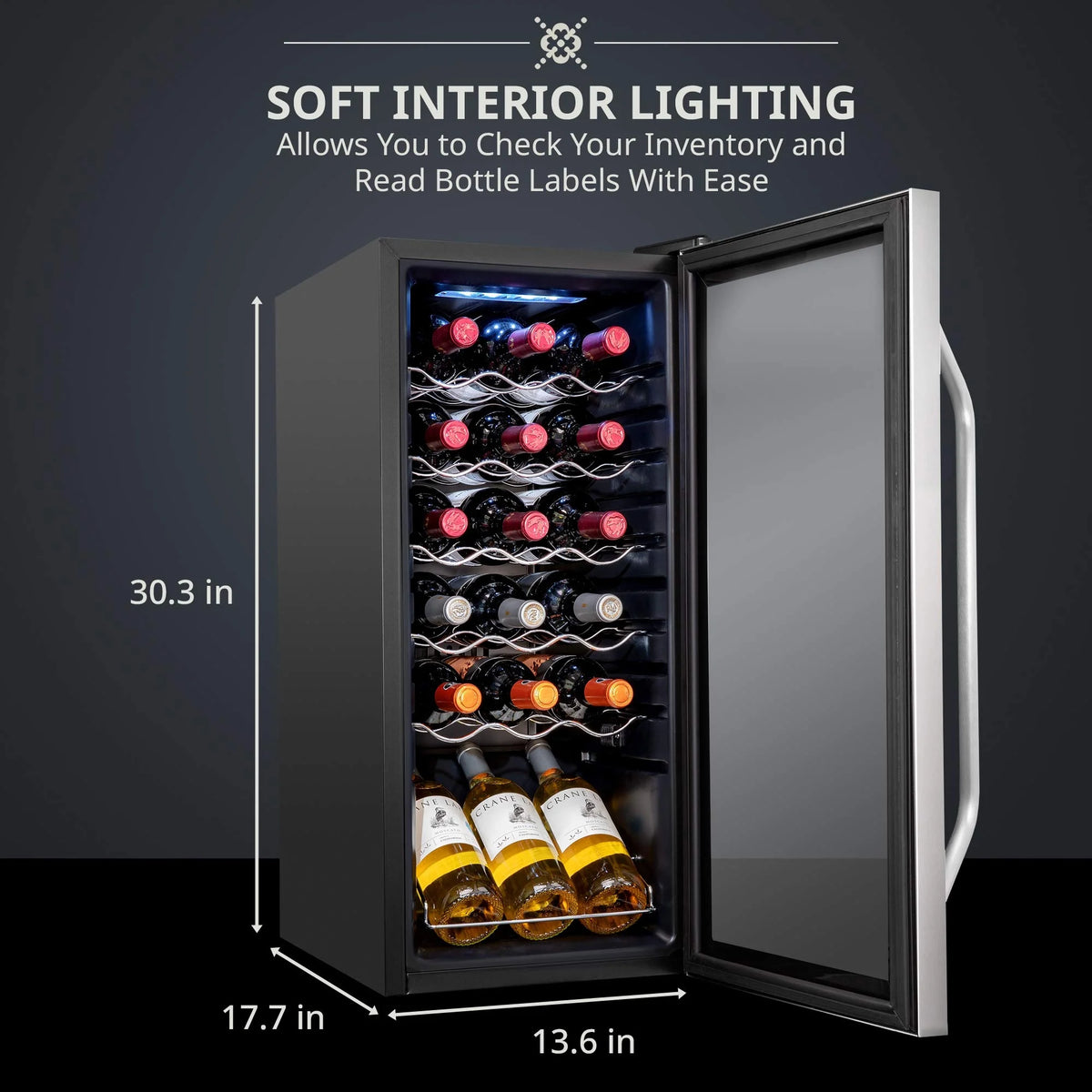 Ivation 18 Bottle Compressor Wine Refrigerator, Freestanding Wine Cooler with Lock, Stainless Steel