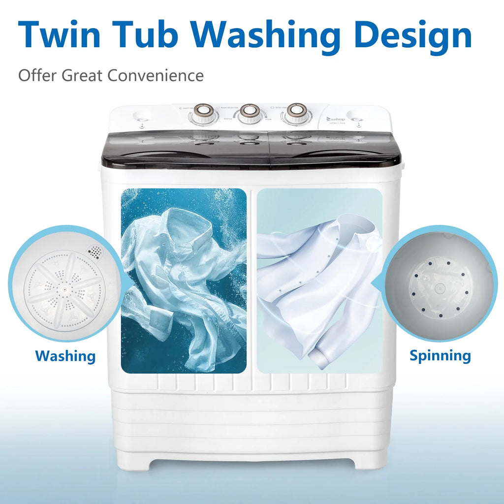 UbesGoo Compact Twin Tub Portable Mini Washing Machine 20lbs Total Washing Machine W/Drain Pump