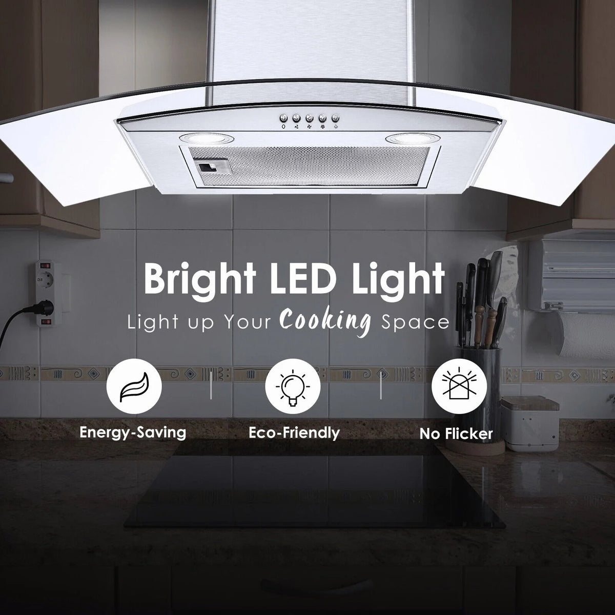 30 inch Kitchen Stainless Wall Mount Range Hood 450CFM Stainless 3-Speed with Led Bulb Dishwasher Filter For Burner 120V
