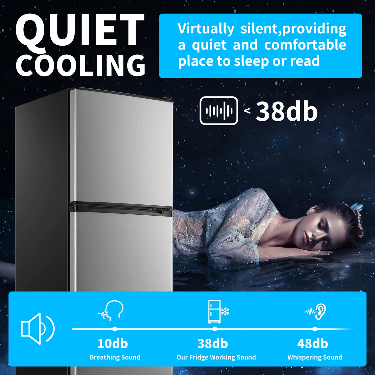 4.5 Cu. ft. Compact Refrigerator 2 Door with Freezer,5 Adjustable Thermostat & 4 Removable Glass Shelves