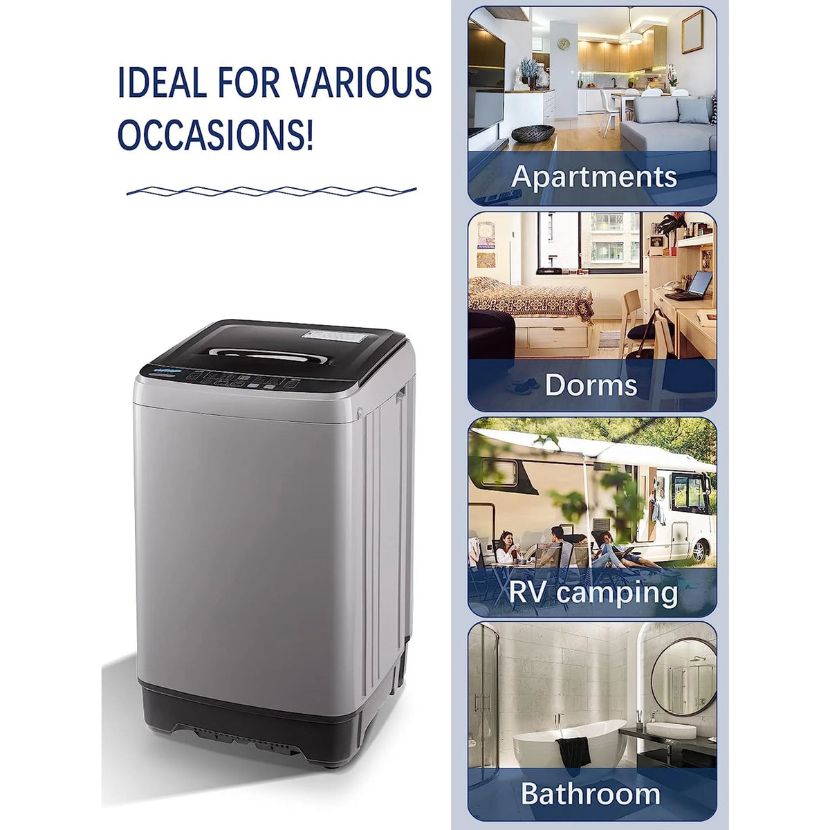 Full-Automatic Washing Machine, Portable Laundry Washer, Compact 17.7 lbs, LED Display, Drain Pump, 10 Wash Programs 8 Water Levels