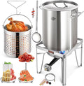 52QT Stainless Steel Turkey Fryer Pot with 36" Large Spoon, Propane Burners Kit, Tamale Steamer Pot with Basket, Steamer Rack, for Outdoor Cooking, Seafood Boil, Crawfish Boil, Home Brewing