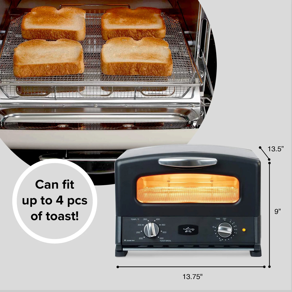 Sengoku SET-G16A(W) HeatMate Graphite Compact Countertop Toaster Oven with 4 Non-Stick Pans for Toasting and Baking, 120 Volt, Eggshell White