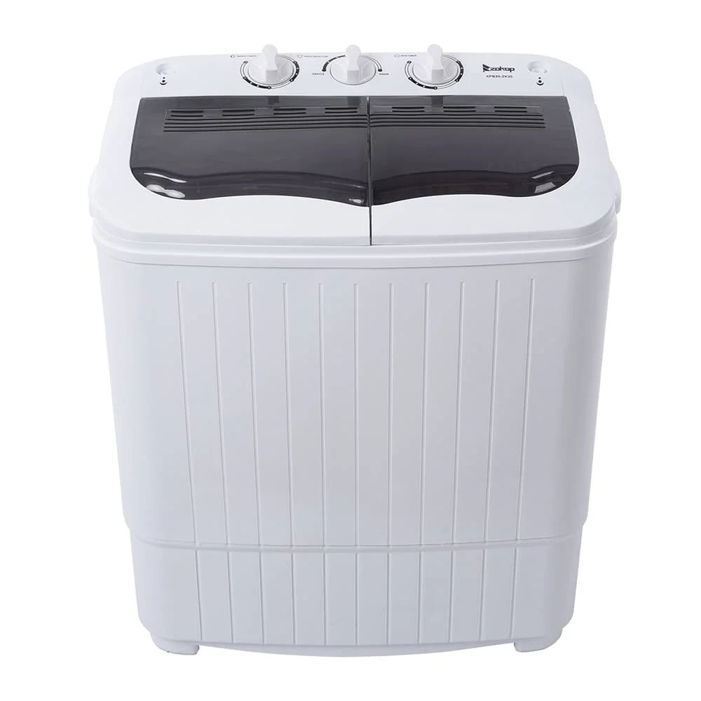 Hassch Semi-Automatic Washing Machine with 2 Tub, Compact Laundry Machine with Built-in Drain for Home, Apartment, Gray