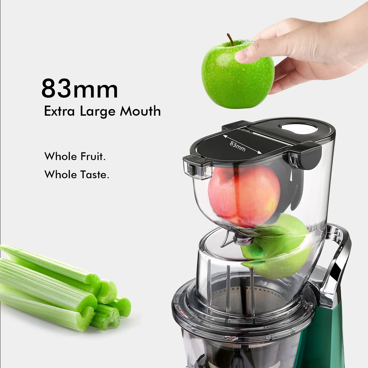 SIFENE 200W Cold Press Juicer Machine for Fruits and Vegetables, Masticating Juice Maker with 83mm Wide Chute, High Yield, Easy Clean, Gray