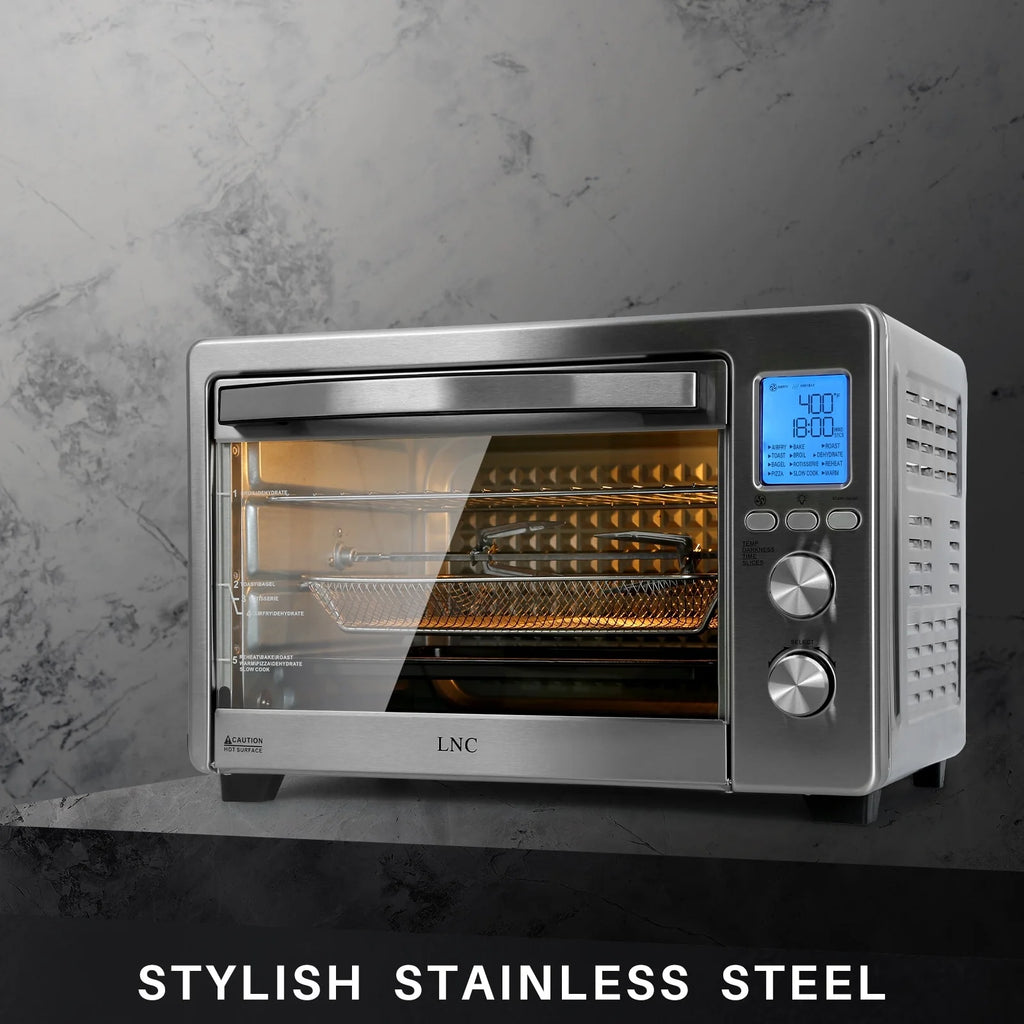 LNC  12-In-1 Large 34QT Countertop Toaster Oven Convection Rotisserie Air Fryer - 19.5" L x 15" W x 12.5" H Silver