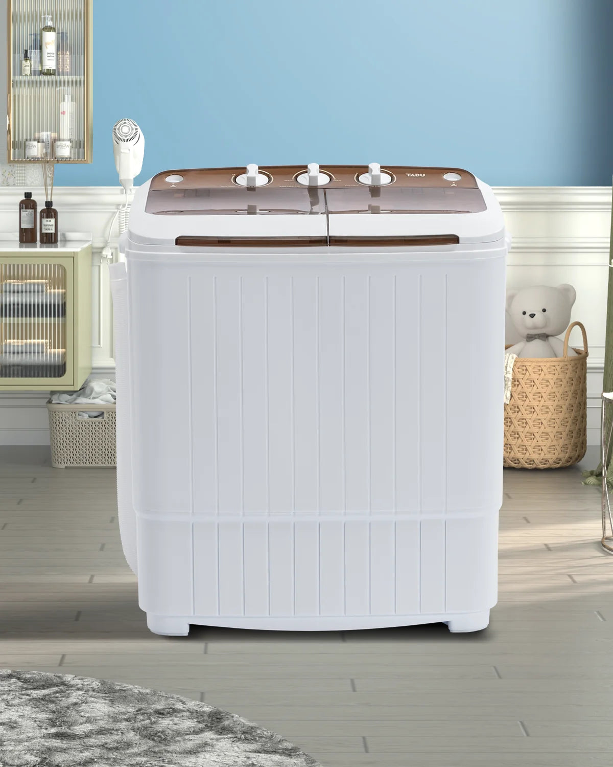 Muhub 18 lbs Portable Washing Machine,Compact Twin Tub Wash&Spin Combo for Apartment, Dorms, Gray