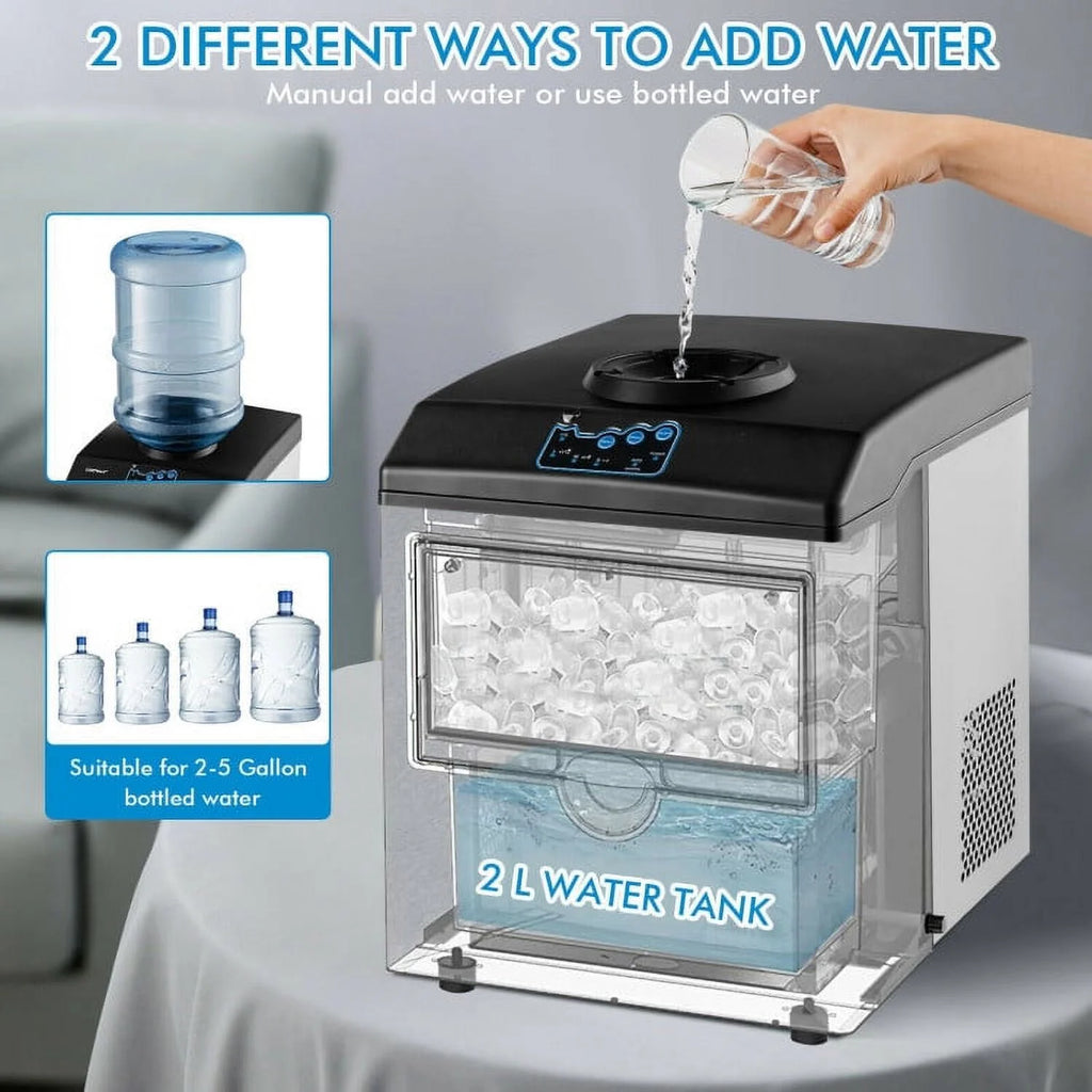 Resenkos 2-in-1 Stainless Steel Countertop Ice Maker with Water Dispenser,Countertop Ice Maker Machine with Handle, Portable Ice Maker with Scoop for Home/Kitchen/Camping/RV