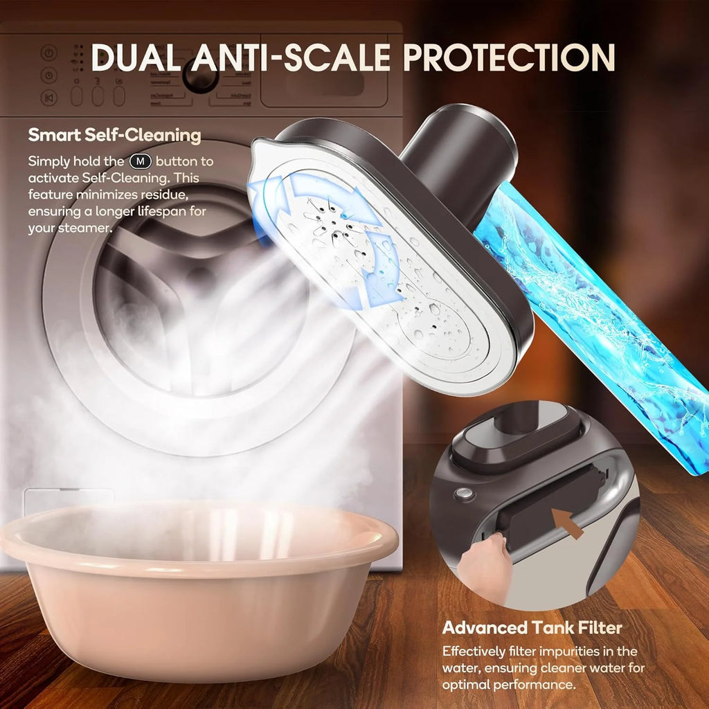 Newbealer Steamer for Clothes,2-in-1 1550W Turbocharged Garment Steamer & Iron ,3 Levels Smart Control Steaming,1.2L Detachable Tank,Auto Shut-Off,Self-Cleaning,Innovative Storage: Hang or Wall Mount