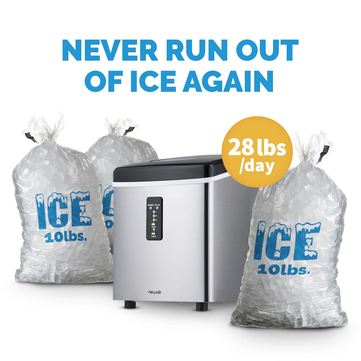 Newair | Portable Ice Maker | 28 lbs. Daily | 3 Bullet Ice Sizes, LED Display