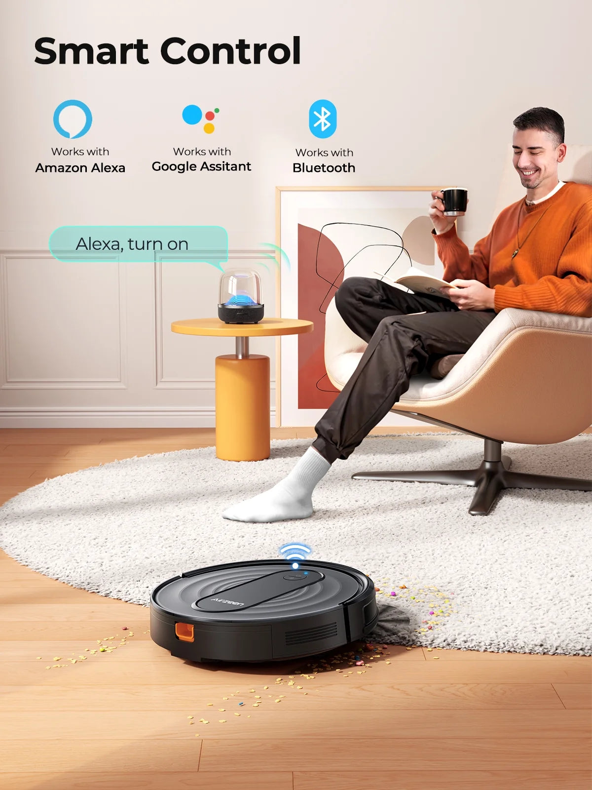 AIRZEEN Robot Aspirador 3000Pa, Robot Aspirador Inteligente con Alexa, para Alfombras, Suelos Duros y Hogar, Negro