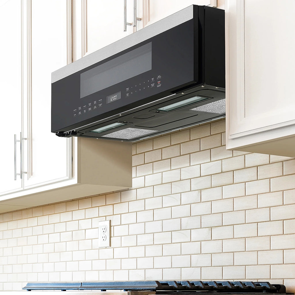 GE Profile 1.2 cu. ft. Low Profile Over-the-Range Microwave in Stainless Steel with Sensor Cooking, 1000W, 400 CFM Venting, LED Light
