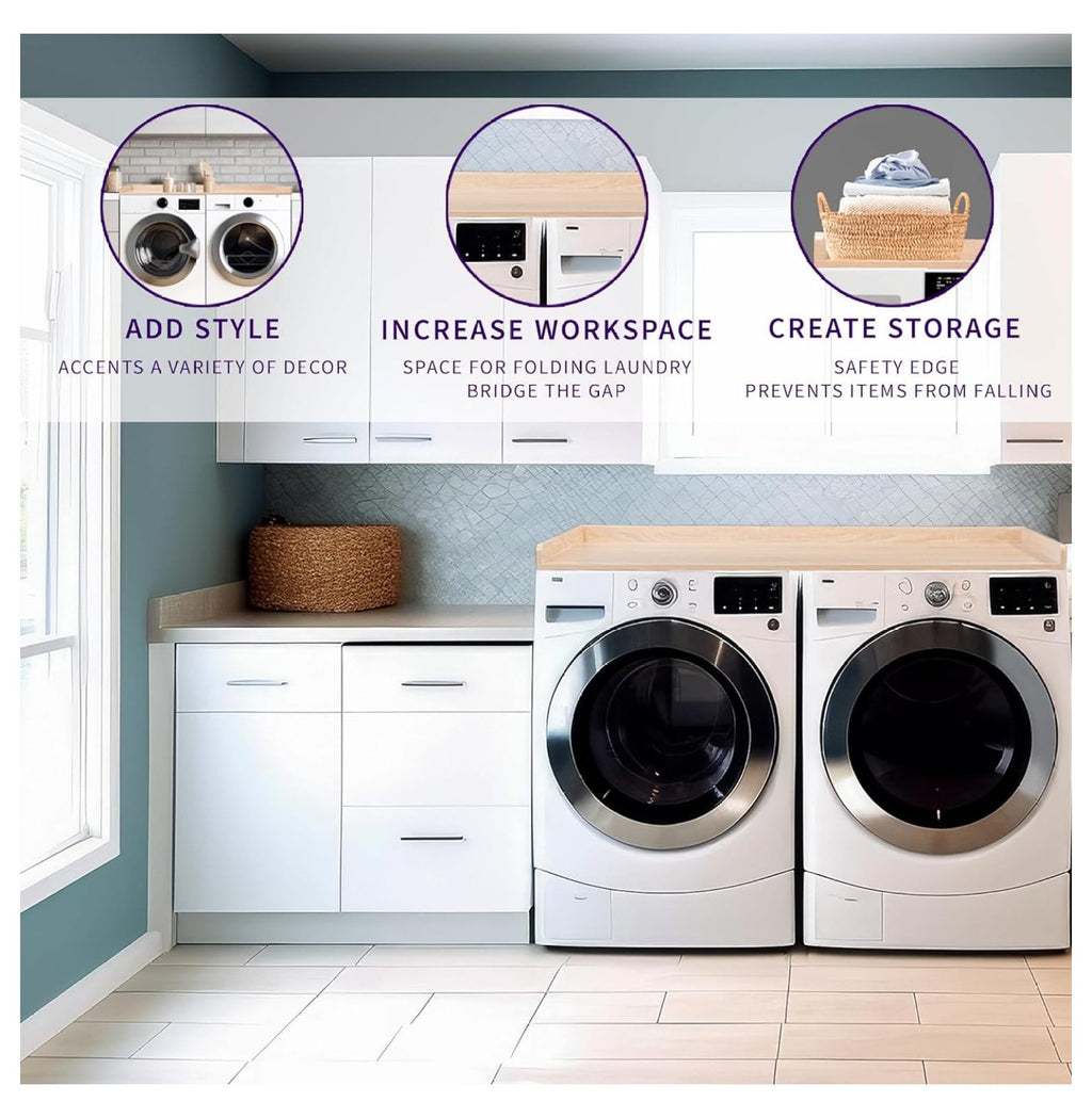 YOSITiuu Washer Dryer 54 inch Countertop with Safety Ledge for Laundry Room Organization, Light Wood, LF-WDCT1C
