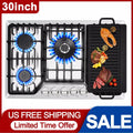 30 Inch Bulit-In Gas Cooktop with Griddle, 5 Italy SABAF Powerful Burners Over 92% High Efficiency, Max 48300BTU Gas Stove Top, 304 Stainless Steel Panel, NG/LPG Convertible, CSA Certified