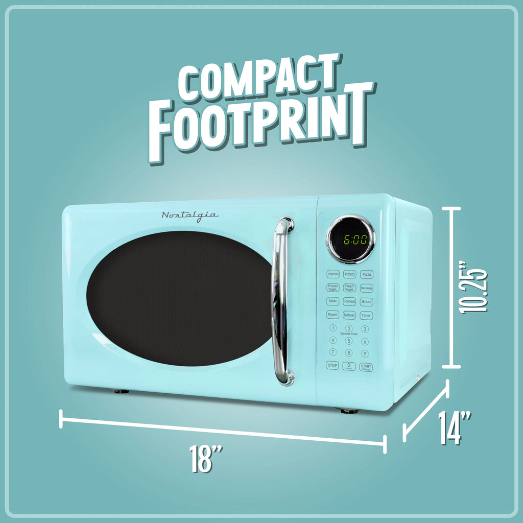 Nostalgia Retro Microwave Oven - 0.7 Cu Ft & 700-Watt Countertop Microwave with Glass Turntable, Child Safety Lock, 8 Auto-Cook Programs & Digital Clock - Aqua