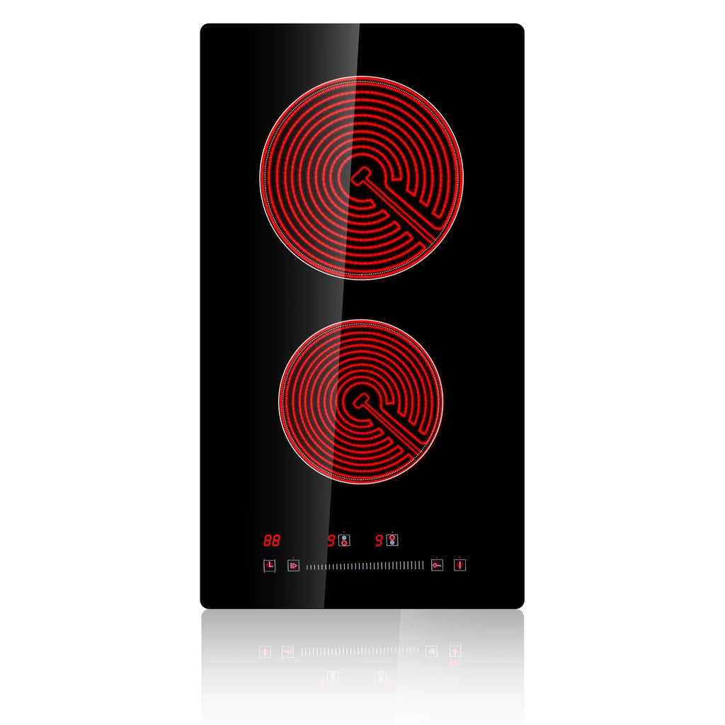KFFKFF 2 Burner Electric Cooktop, 20 x 11.6 inches, 240V 3000W Glass Heat Plate with Touch-Sensitive Controls, Inbuilt Timer and Child Safety Feature, 9 Adjustable Heat Settings for Kitchen