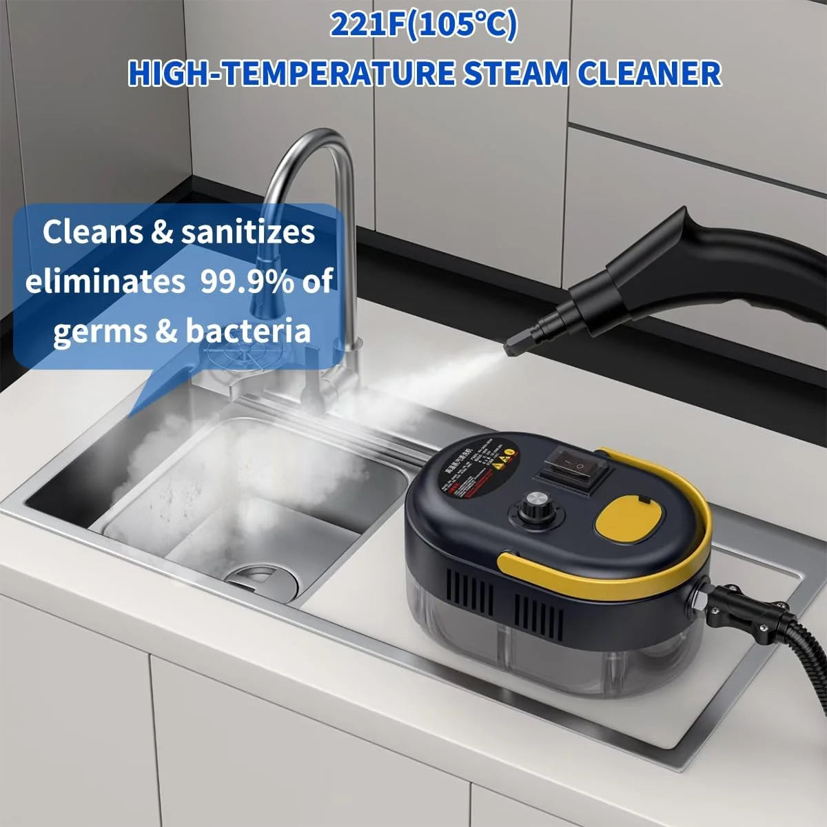 Portable Steam Cleaner for Home,Handheld Steam Cleaner,High Temperature Steamer for Deep cleaning of Car Upholstery Furniture Window Children's Toy,with Gloves Brush Shovel Steel Ball. (Black)