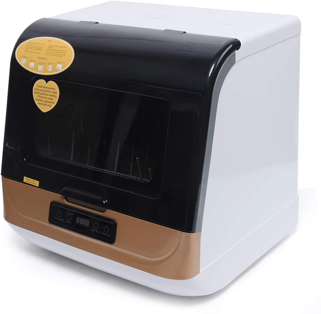 1200W 110V Portable Countertop Dishwasher, 5-Liter Compact Dishwasher, Automatic Dishwasher with 4 Washing Programs+360° Streak-Free Deep Cleaning, Dishwasher for Apartment/Office/Kitchen