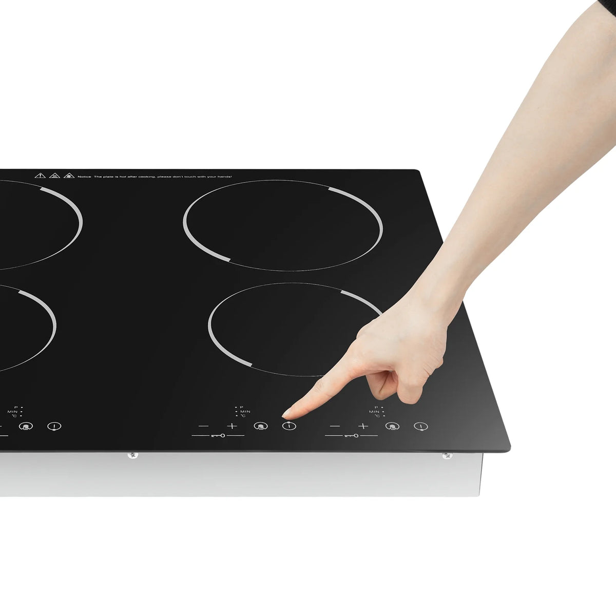 Peakora Electric Cooktop, Built-in Cooktop 3000W, Electric Stove Top with 4 Electric Burners, 9 Heating Level, Kid Safety Lock, Sensor Touch Control, 110V