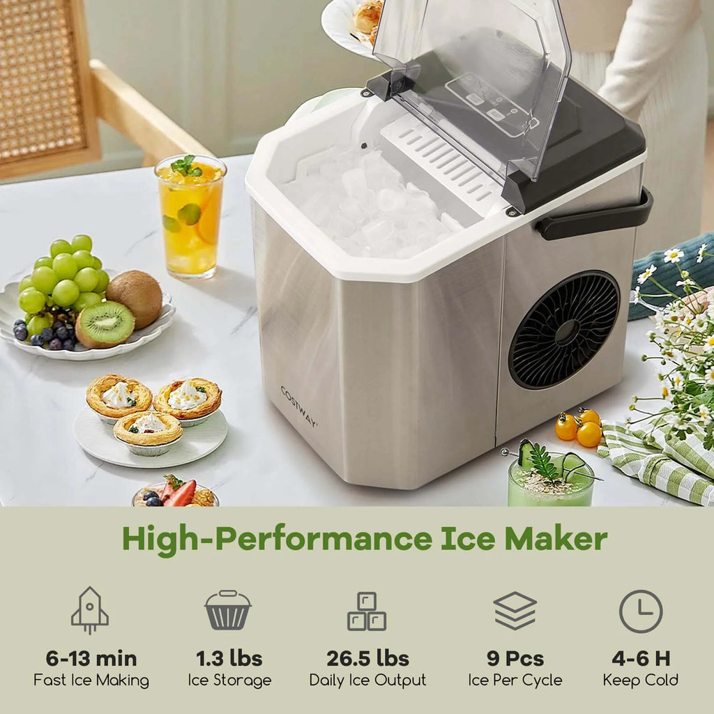 Costway Countertop Ice Maker Portable Ice Making Machine 6-13 Mins 9 Ice 26.5 lbs/24 Hrs Black