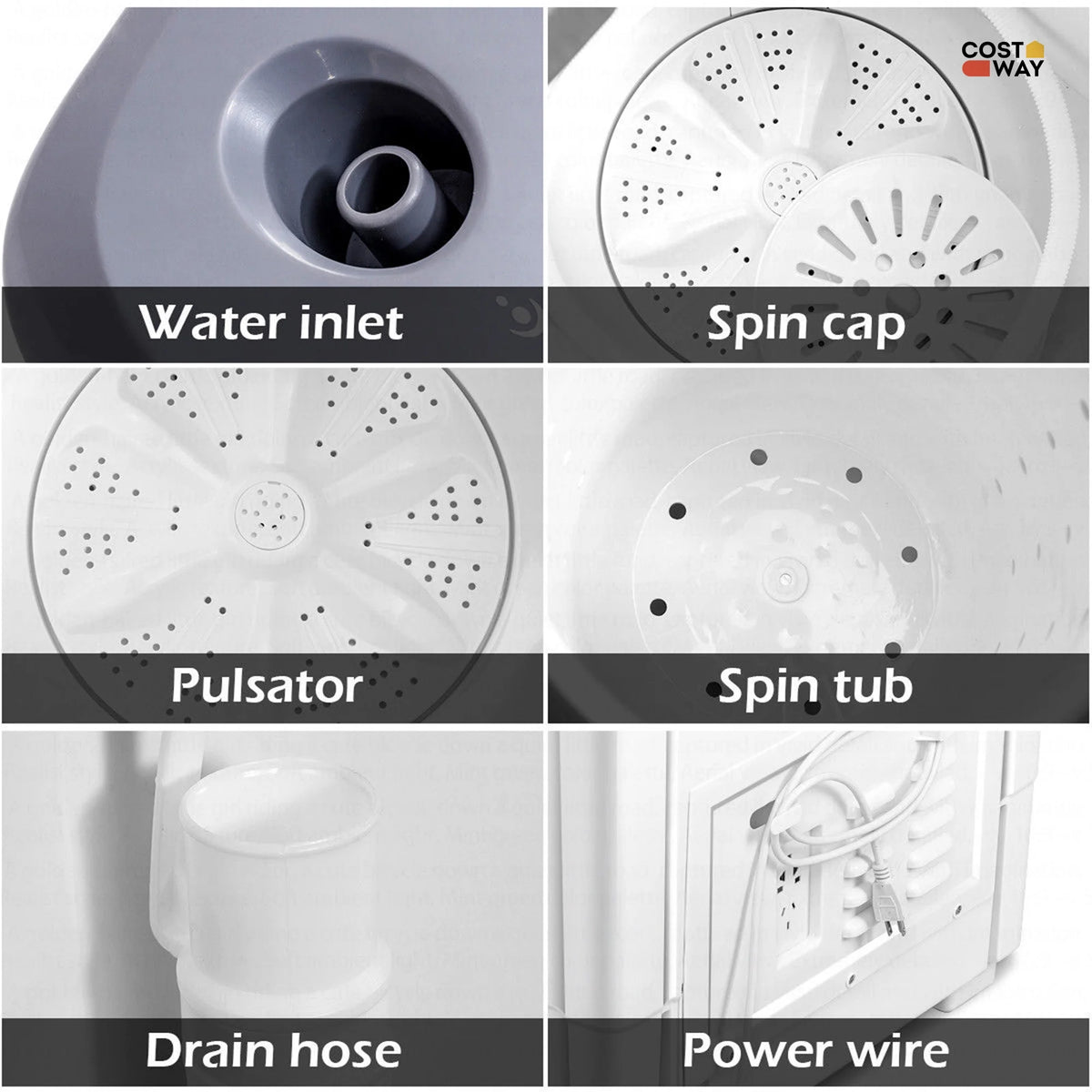 Costway Twin Tub 20Lbs Top Load Washing Machine with Gravity Drain