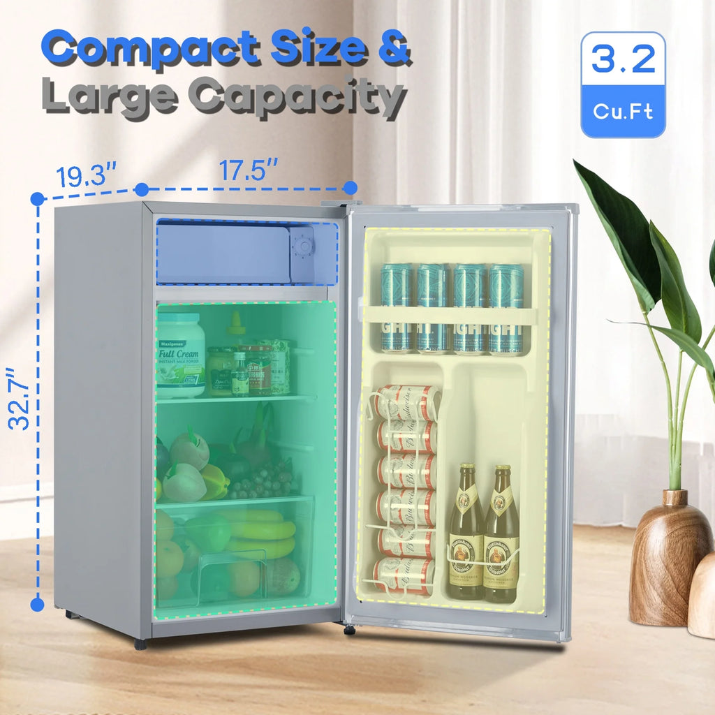 Aoile 3.2 Cu.Ft Compact Refrigerator, Single Door Mini Fridge with Top Freezer, White