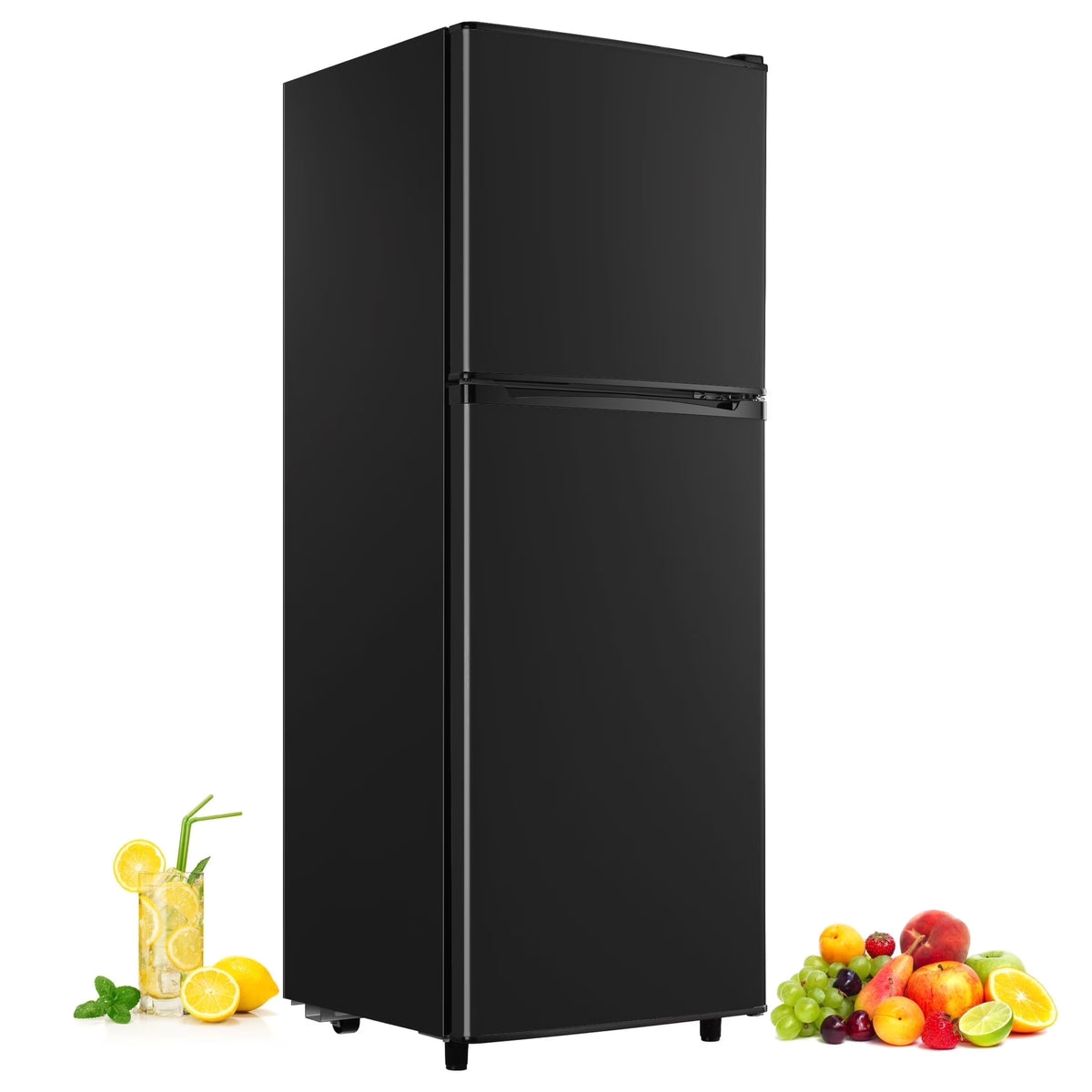 CALLIEVER 2-Door Mini Fridge with Freezer,5.0 Cu.Ft Compact Refrigerator for Dorm,Bedroom,Office�C7-Level Temp Control,Reversible Door,Black
