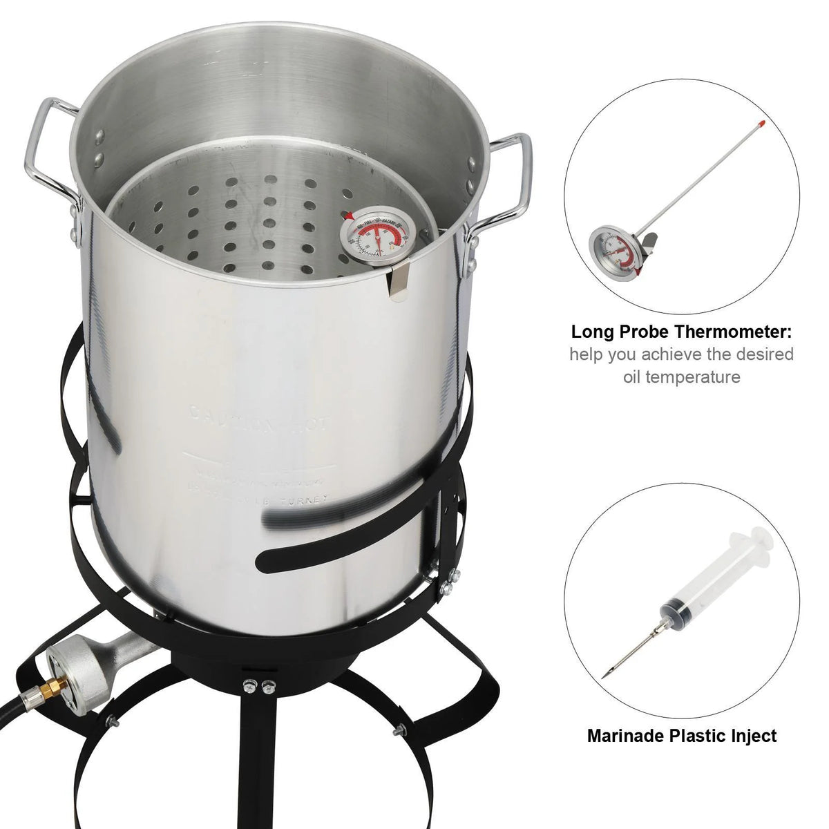 30QT Turkey Deep Fryer Baskets & Stand, Aluminum Fryer Pot w/ 54000BTU Propane Burner, Thermometer, Marinade Injector, Turkey Rack & Rack Lifter, for Outdoor Cooking